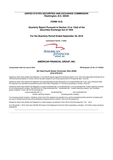 Thumbnail American Financial Group
 10-Q Quarterly Report FY2018 