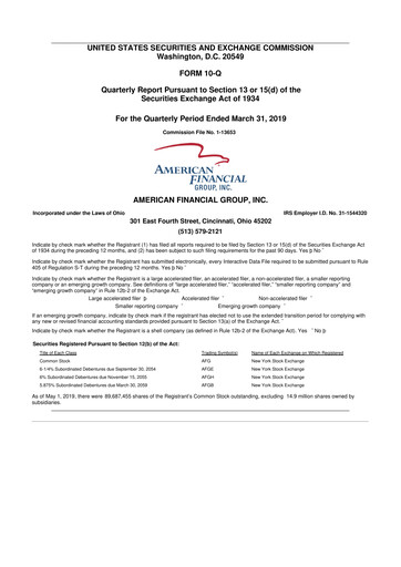 Thumbnail American Financial Group
 10-Q Quarterly Report FY2019 