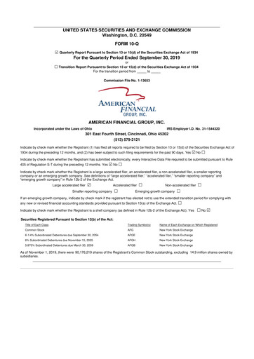 Thumbnail American Financial Group
 10-Q Quarterly Report FY2019 