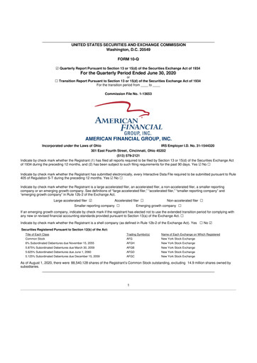 Thumbnail American Financial Group
 10-Q Quarterly Report FY2020 