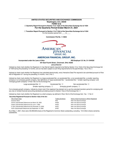 Thumbnail American Financial Group
 10-Q Quarterly Report FY2021 