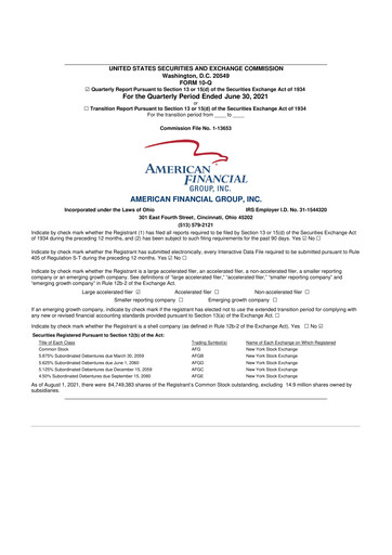 Thumbnail American Financial Group
 10-Q Quarterly Report FY2021 