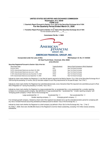 Thumbnail American Financial Group
 10-Q Quarterly Report FY 