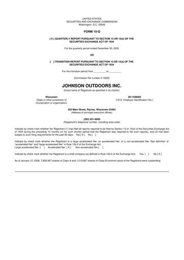 Thumbnail Johnson Outdoors
 10-Q Quarterly Report FY 