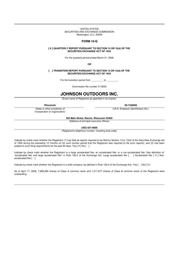 Thumbnail Johnson Outdoors
 10-Q Quarterly Report FY 