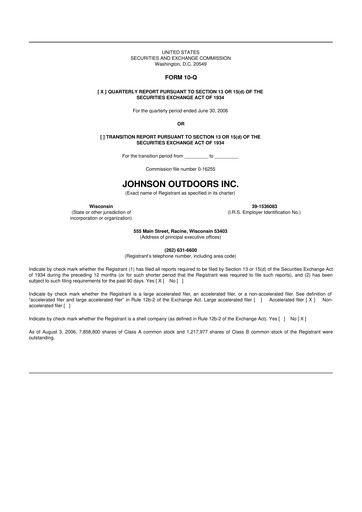Thumbnail Johnson Outdoors
 10-Q Quarterly Report FY 