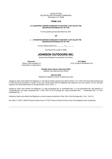 Thumbnail Johnson Outdoors
 10-Q Quarterly Report FY 