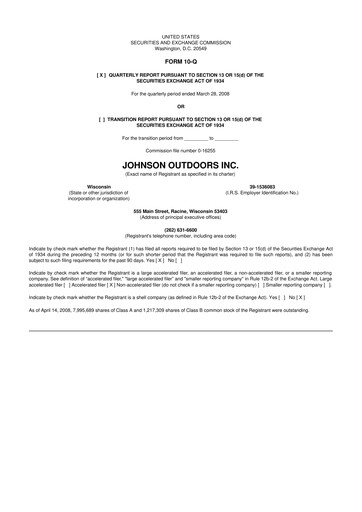 Thumbnail Johnson Outdoors
 10-Q Quarterly Report FY 