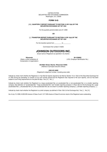 Thumbnail Johnson Outdoors
 10-Q Quarterly Report FY 