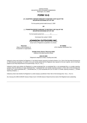 Thumbnail Johnson Outdoors
 10-Q Quarterly Report FY 