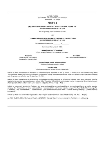 Thumbnail Johnson Outdoors
 10-Q Quarterly Report FY 