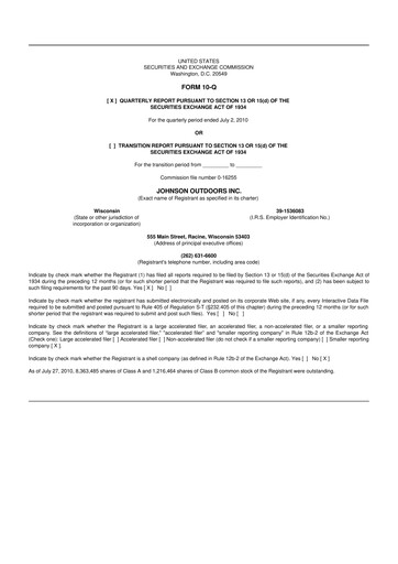 Thumbnail Johnson Outdoors
 10-Q Quarterly Report FY 