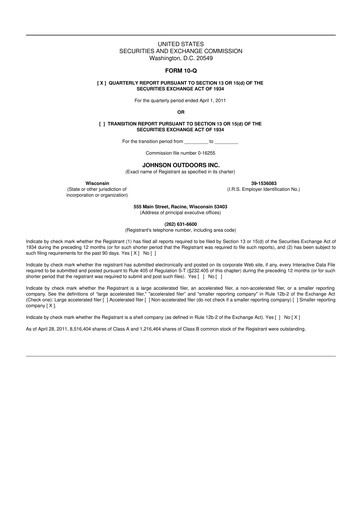 Thumbnail Johnson Outdoors
 10-Q Quarterly Report FY 