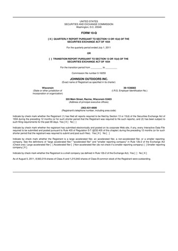 Thumbnail Johnson Outdoors
 10-Q Quarterly Report FY2011 