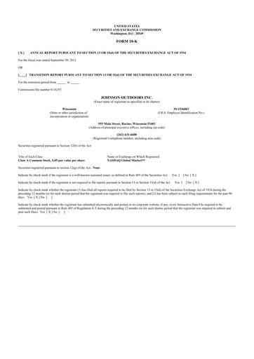 Thumbnail Johnson Outdoors
 10-K Annual Report 2011