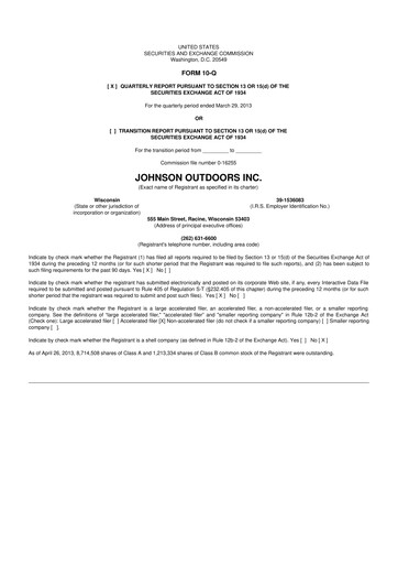Thumbnail Johnson Outdoors
 10-Q Quarterly Report FY2013 