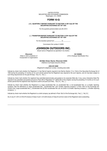 Thumbnail Johnson Outdoors
 10-Q Quarterly Report FY2013 