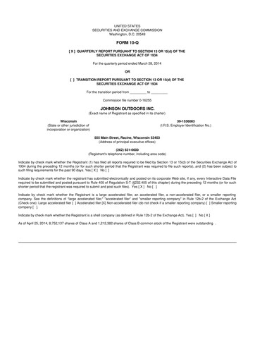 Thumbnail Johnson Outdoors
 10-Q Quarterly Report FY2014 