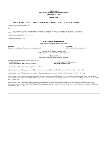 Thumbnail Johnson Outdoors
 10-K Annual Report 2014