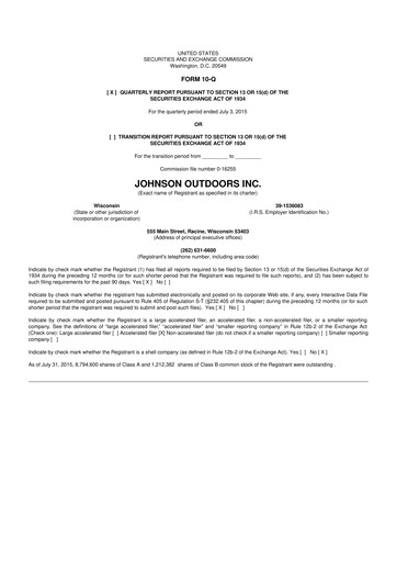Thumbnail Johnson Outdoors
 10-Q Quarterly Report FY2015 
