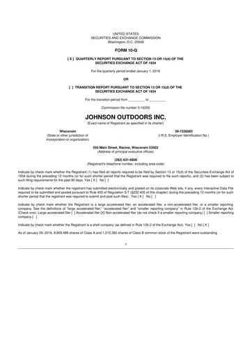 Thumbnail Johnson Outdoors
 10-Q Quarterly Report FY2016 