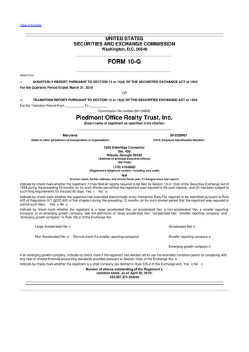 Thumbnail Piedmont Realty Trust 10-Q Quarterly Report FY2019 