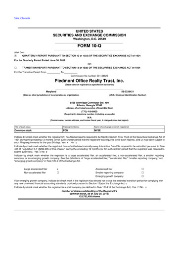 Thumbnail Piedmont Realty Trust 10-Q Quarterly Report FY2019 