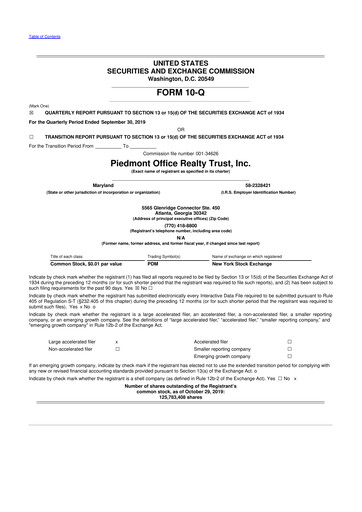 Thumbnail Piedmont Realty Trust 10-Q Quarterly Report FY2019 
