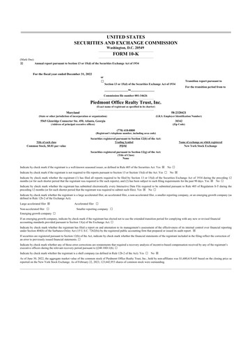 Thumbnail Piedmont Realty Trust 10-K Annual Report 2022