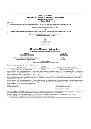 Thumbnail Sonida Senior Living 10-Q Quarterly Report FY2025 
