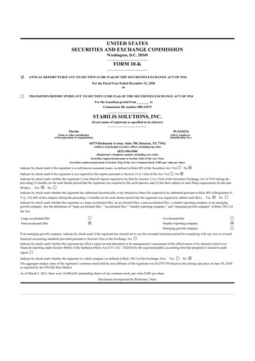 Thumbnail Stabilis Solutions 10-K Annual Report 2020