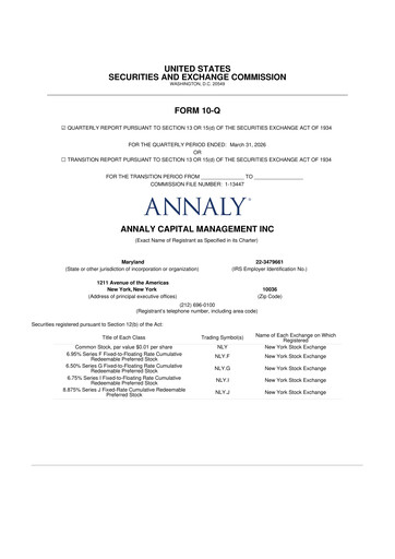 Thumbnail Annaly Capital Management
 10-Q Quarterly Report FY 