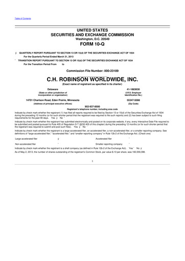 Thumbnail C. H. Robinson 10-Q Quarterly Report FY2013 
