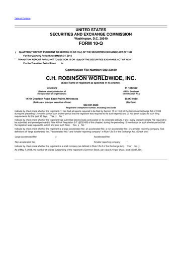 Thumbnail C. H. Robinson 10-Q Quarterly Report FY2015 