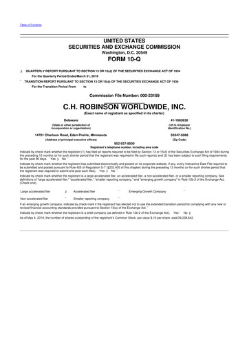 Thumbnail C. H. Robinson 10-Q Quarterly Report FY2018 