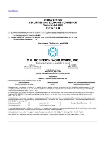 Thumbnail C. H. Robinson 10-Q Quarterly Report FY2021 