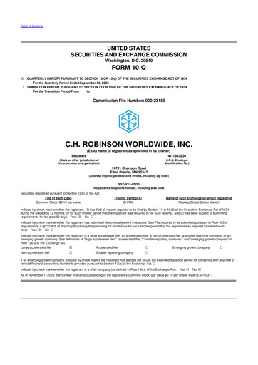 Thumbnail C. H. Robinson 10-Q Quarterly Report FY2023 