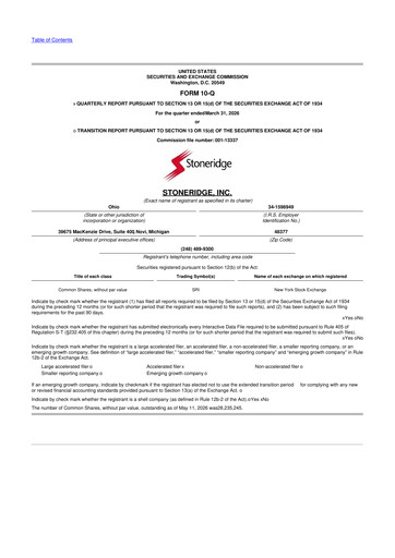 Thumbnail Stoneridge 10-Q Quarterly Report FY 
