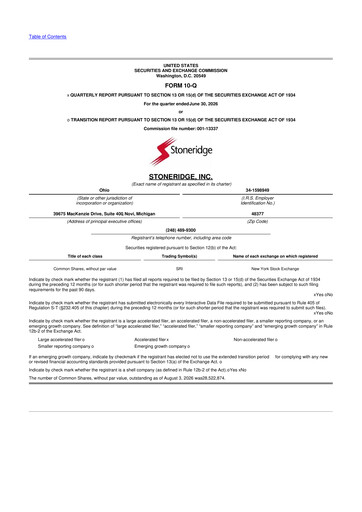 Thumbnail Stoneridge 10-Q Quarterly Report FY2026 
