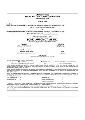Thumbnail Sonic Automotive
 10-Q Quarterly Report FY2019 