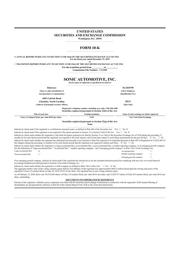 Thumbnail Sonic Automotive
 10-K Annual Report 2019