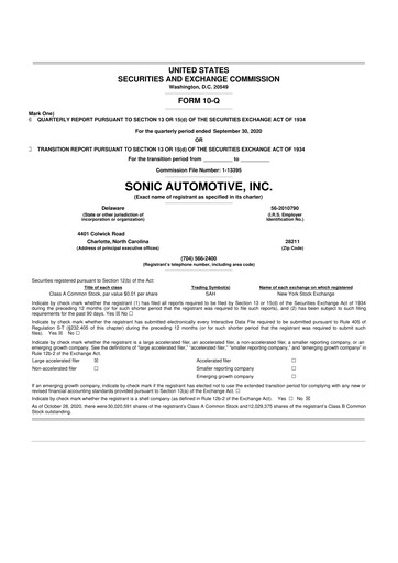 Thumbnail Sonic Automotive
 10-Q Quarterly Report FY2020 