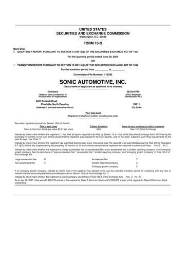 Thumbnail Sonic Automotive
 10-Q Quarterly Report FY2021 