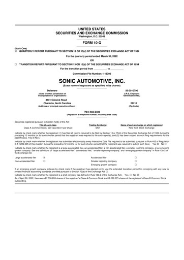 Thumbnail Sonic Automotive
 10-Q Quarterly Report FY2022 