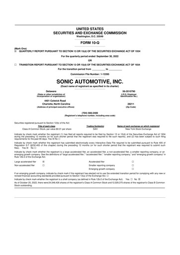 Thumbnail Sonic Automotive
 10-Q Quarterly Report FY2022 