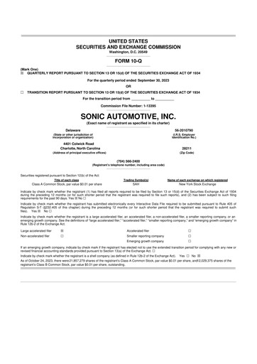 Thumbnail Sonic Automotive
 10-Q Quarterly Report FY2023 