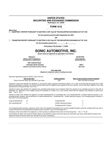 Thumbnail Sonic Automotive
 10-Q Quarterly Report FY2024 