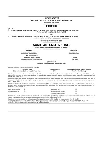 Thumbnail Sonic Automotive
 10-Q Quarterly Report FY2025 