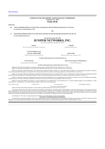 Miniature Juniper Networks
 10-K Rapport annuel 2011