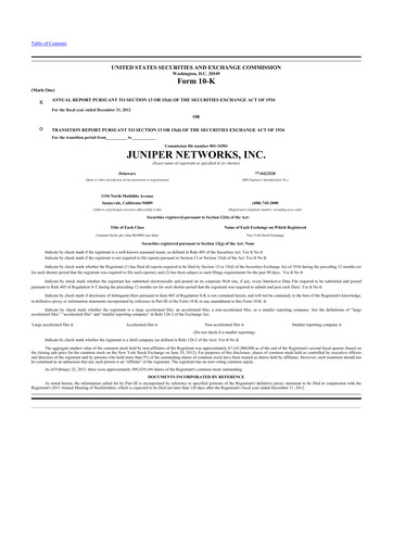 Miniature Juniper Networks
 10-K Rapport annuel 2012